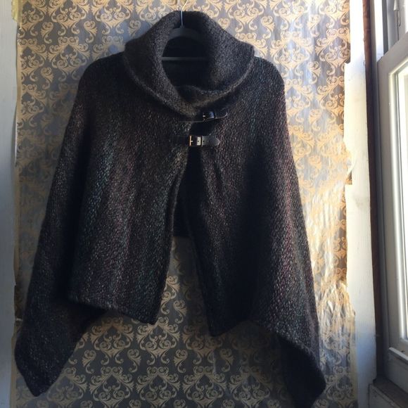 John Branigan Weavers Sweater Shawl Collar Wool Poncho Cape Wrap Jacket Buckles - Picture 7 of 11